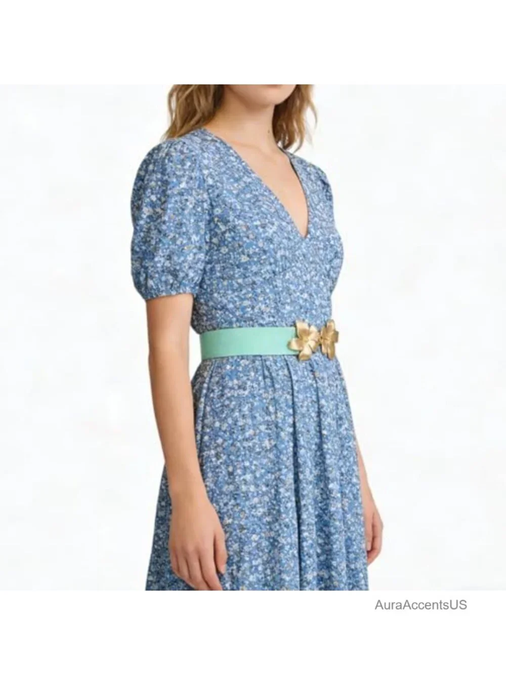 Stretch Elastic Waist Belt with Flower Buckle for Dresses